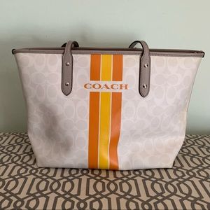 Coach summer tote with yellow and orange accents